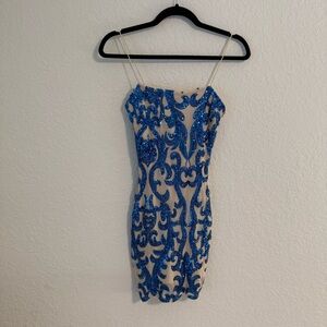 Windsor Blue Sequin Patterned Mini Dress